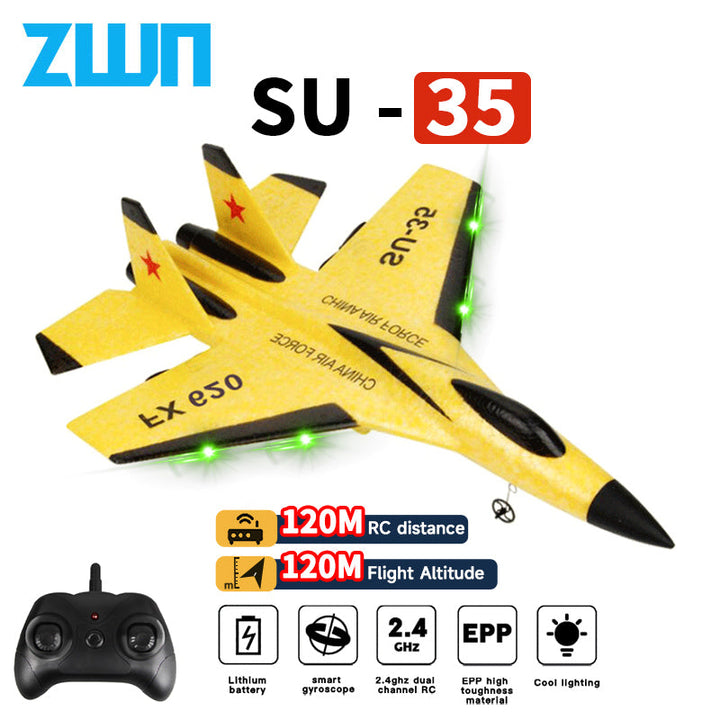 SU35 RC plane flying with brilliant LED lights, 2.4G remote control glider, an exciting model aircraft toy.