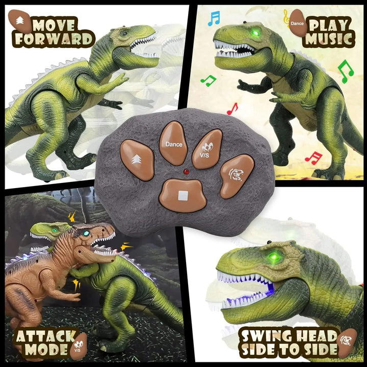 Action-packed RC T-Rex dinosaur toy: walks, roars, and lights up. Engaging electronic toy for kids.