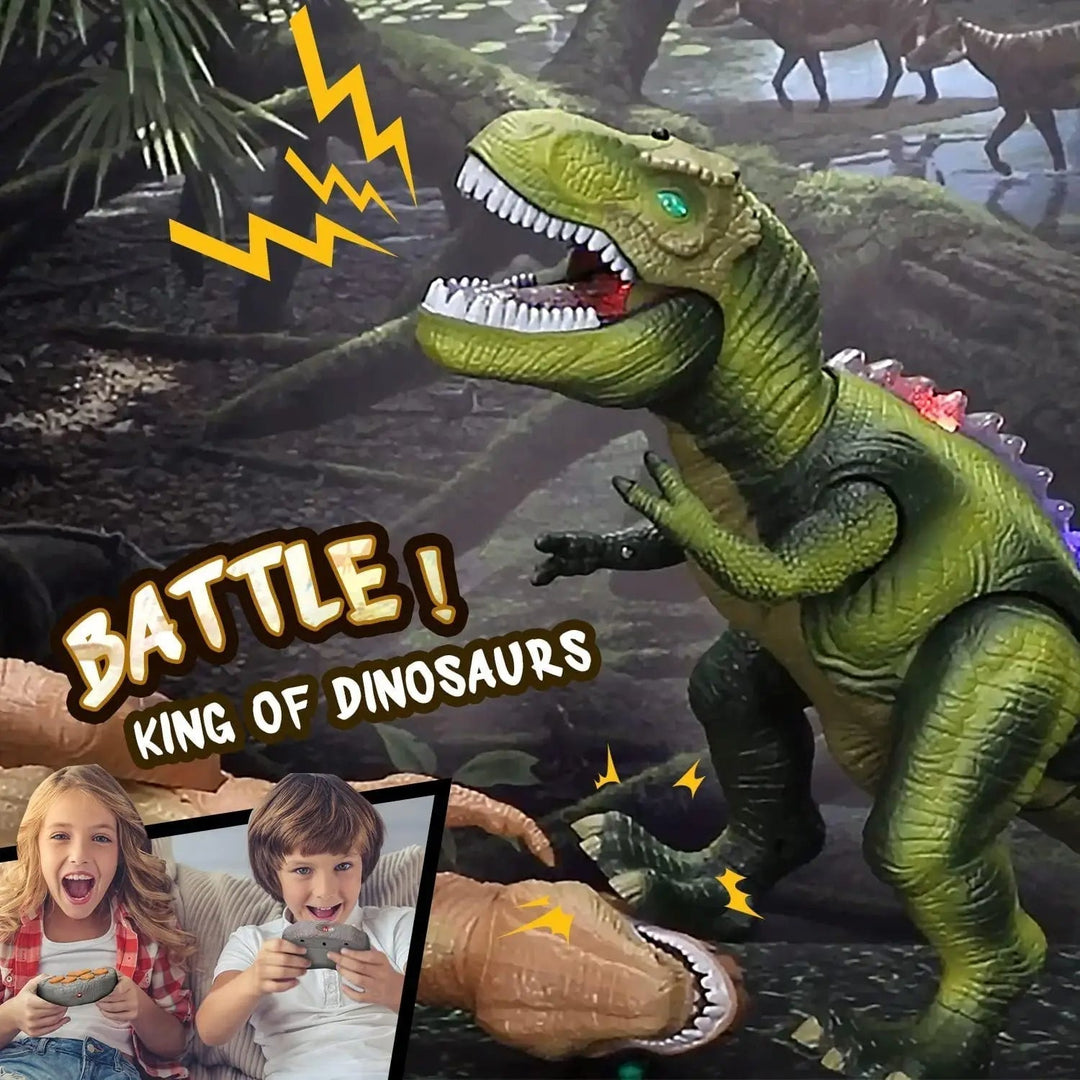 Exciting remote control T-Rex walking dinosaur toy with realistic roars and bright LED lights for children.