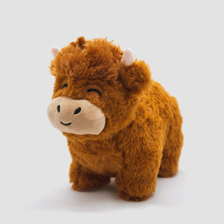 Realistic Highland cow plush toy made from soft cotton, perfect kids gift or decorative figure.