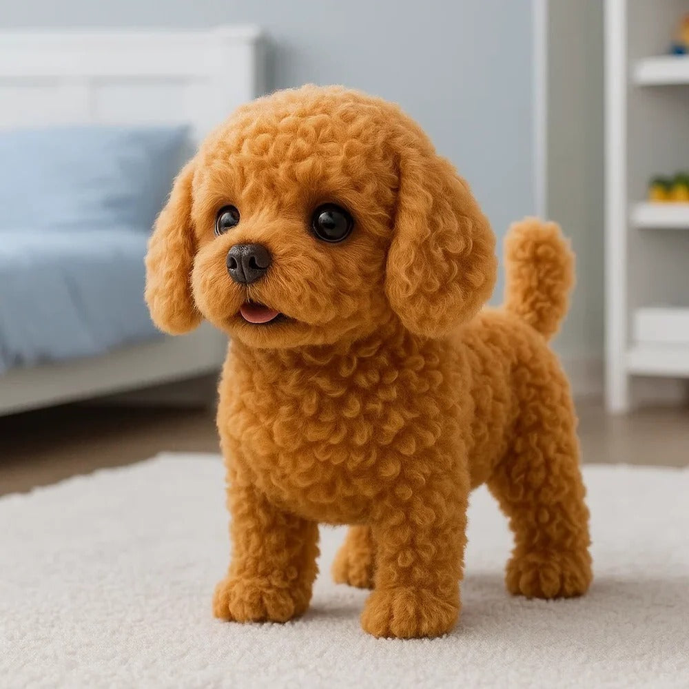 Soft realistic plush puppy toy, an engaging pet companion for kids, perfect gift for playtime & comfort.