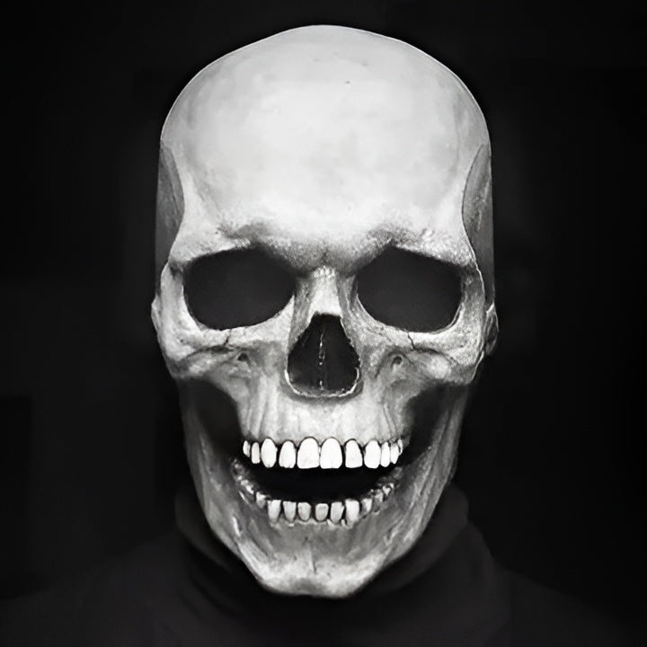 Creepy movable jaw skull mask, unisex. Realistic full head latex skeleton mask for Halloween horror parties & cosplay.