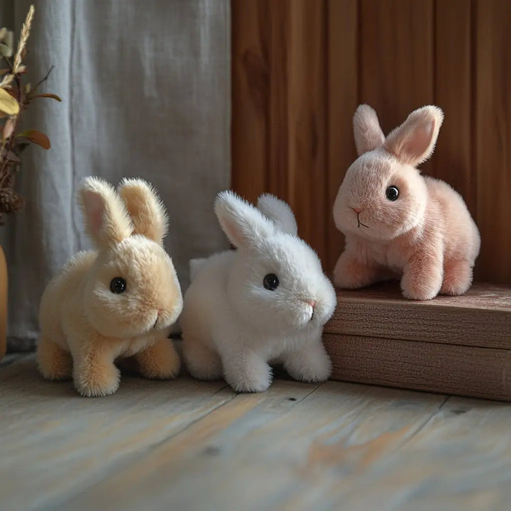 Lifelike pink rabbit plush toy with soft fur & realistic movement; an electronic animal alternative or unique gift.