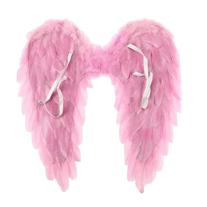 Stunning large white realistic angel wings for women, perfect fantasy accessory for cosplay, Halloween, or parties.
