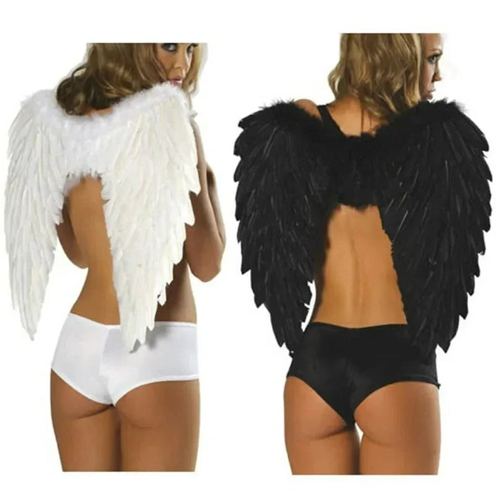 Women's detailed white angel wings costume, great for cosplay, Halloween, photo shoots, and themed dress-up parties.