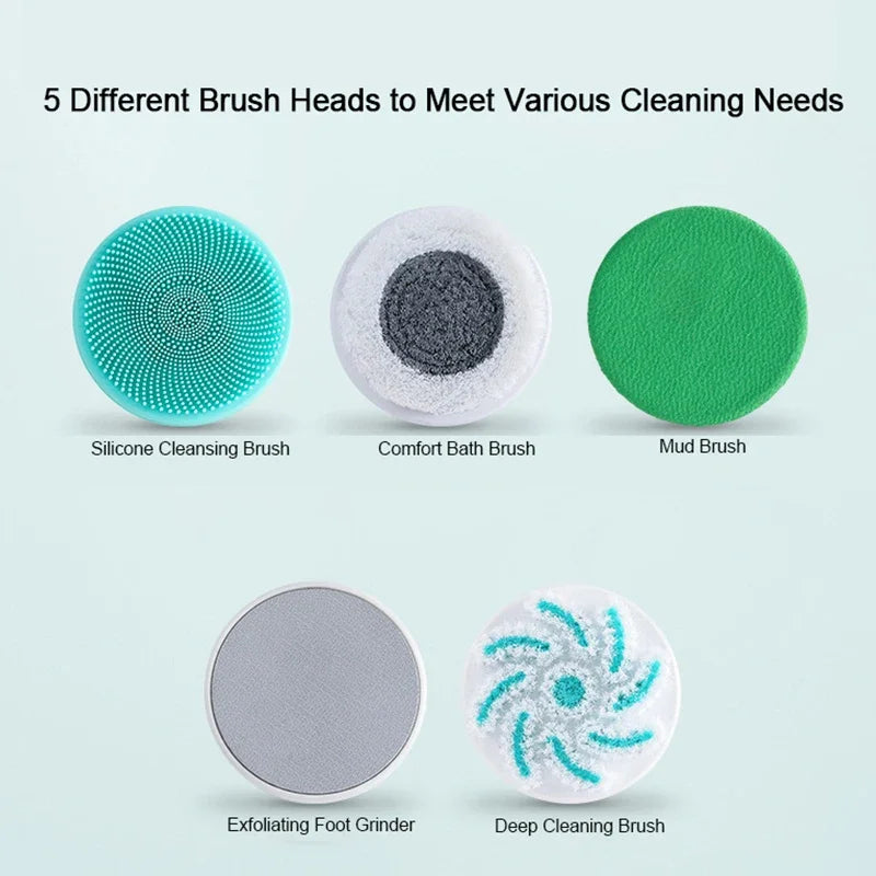5-in-1 electric body brush, rechargeable for shower. Exfoliate, cleanse & massage for smooth, healthy skin.