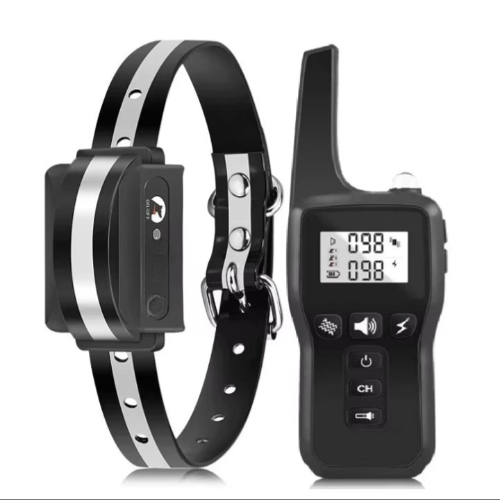 Rechargeable electric dog training collar for pet obedience with 1000m remote control range, front view.