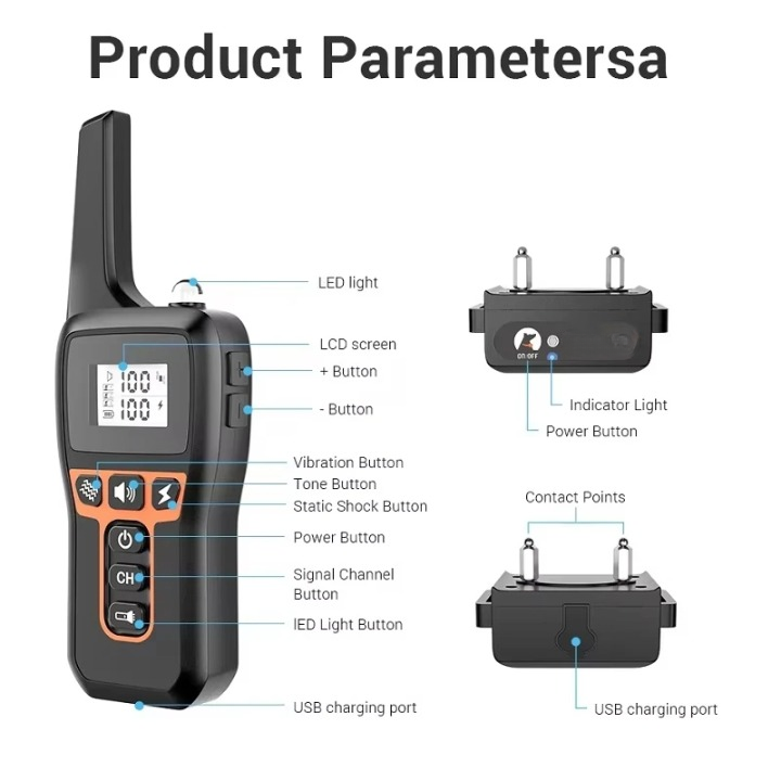 Rechargeable electric dog training collar with remote control, perfect for humane pet obedience training.