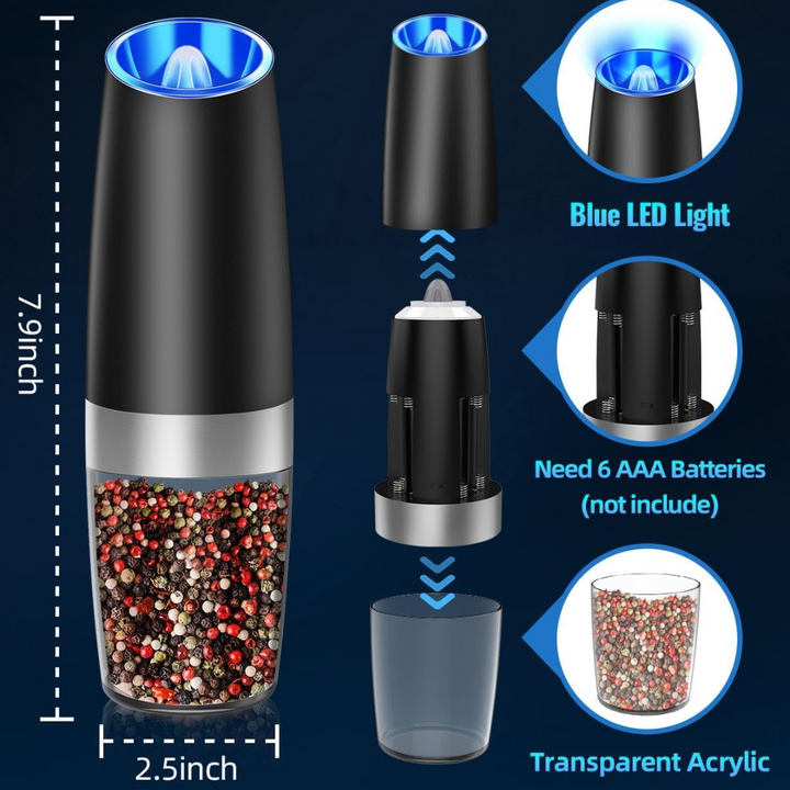 Complete rechargeable electric pepper & salt mill set with charging station