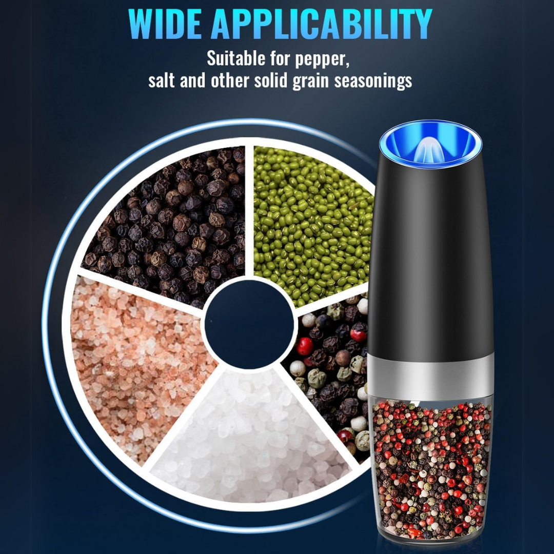 Detailed view of rechargeable electric grinder, ready for pepper or sea salt