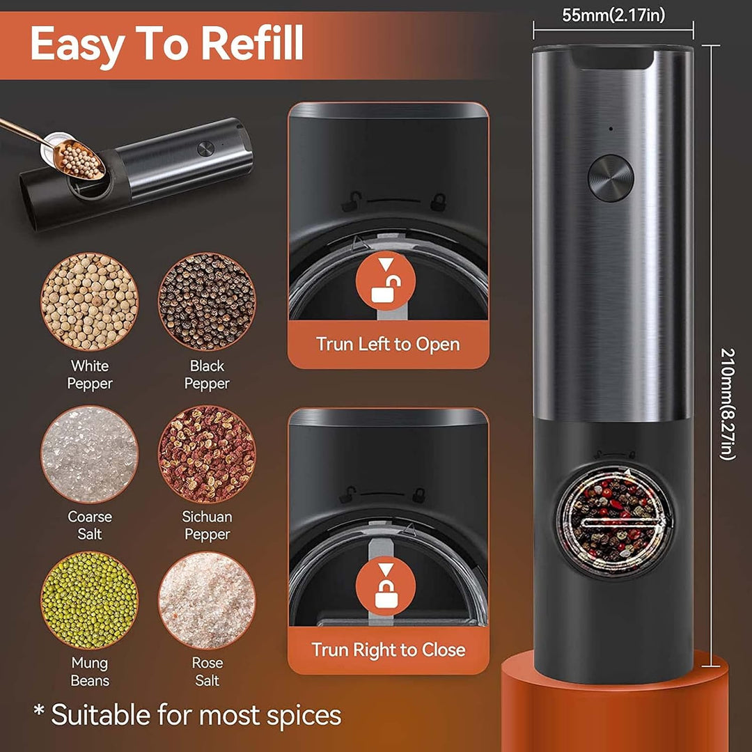Ergonomic rechargeable electric salt grinder for easy one-handed operation, a must-have cooking tool