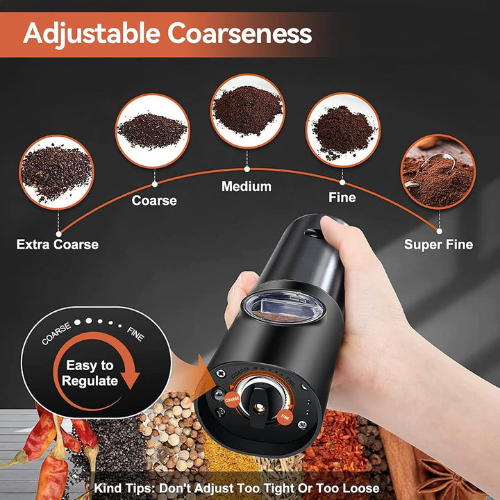 Rechargeable electric pepper mill with adjustable coarseness, enhancing your home kitchen seasoning
