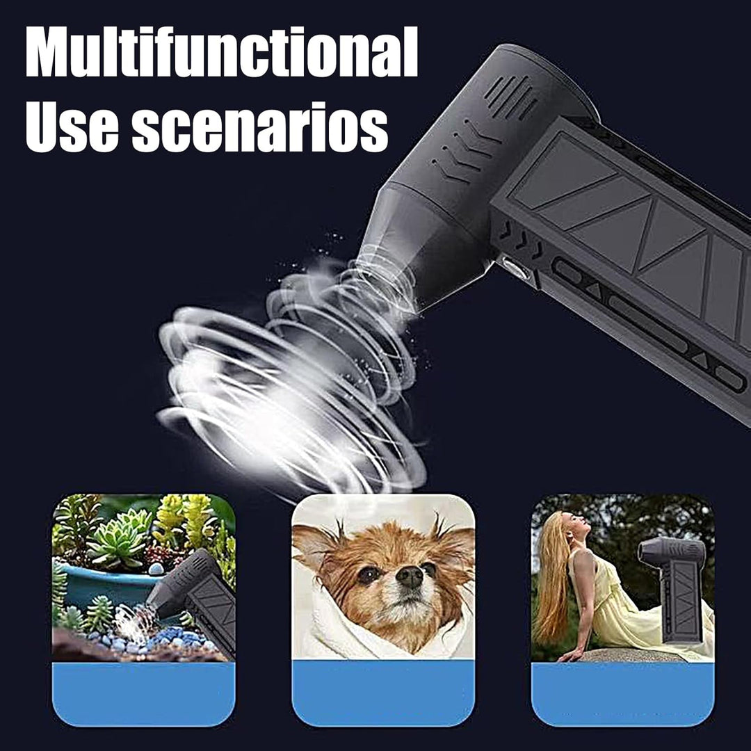 Turbo fan technology visible within the powerful rechargeable handheld air duster