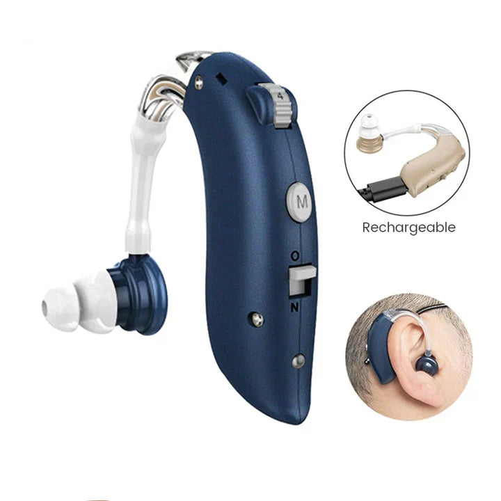 Premium rechargeable hearing aid for clear sound. Discreet design, universal fit & comfortable auditory support.