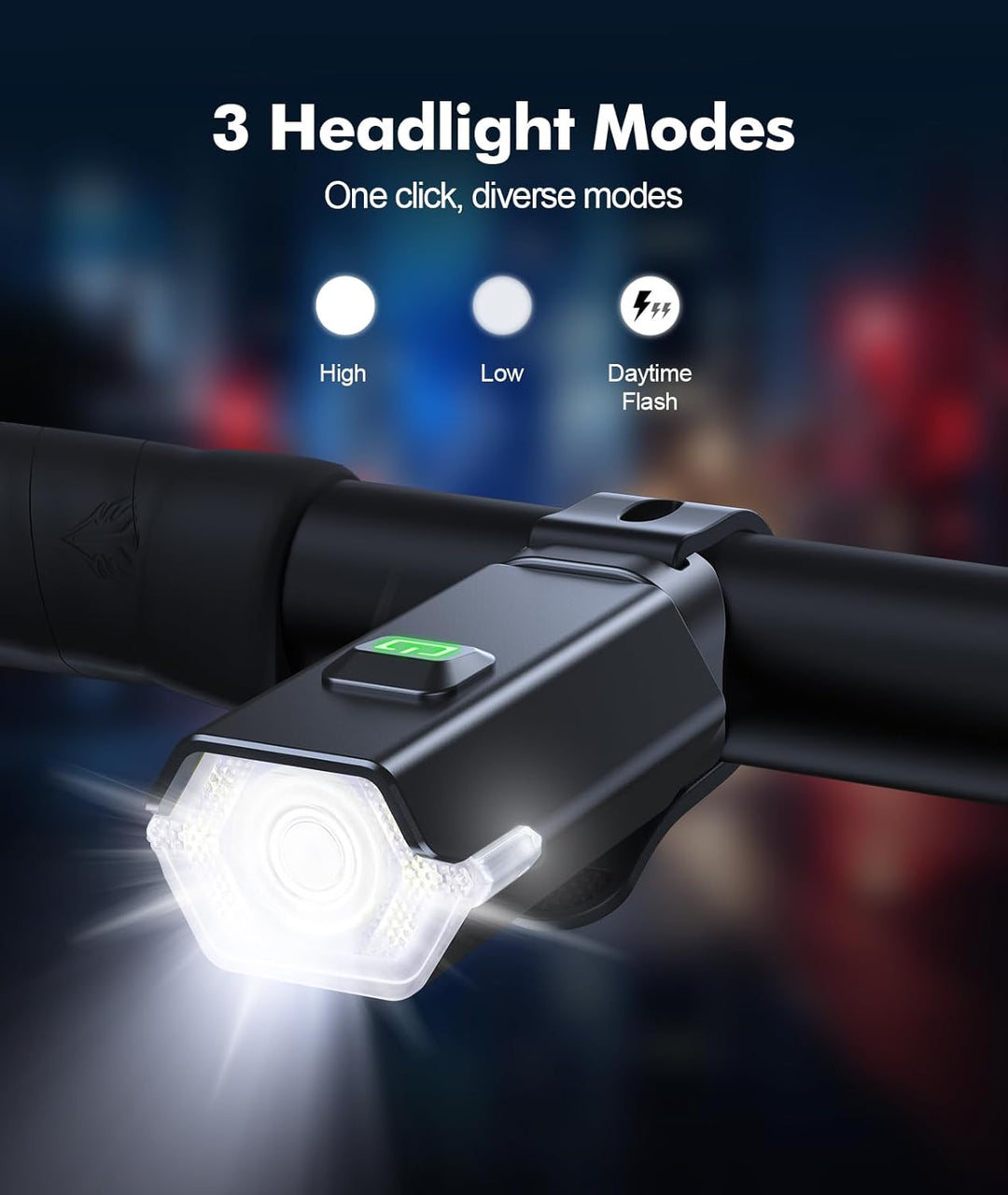 Unisex bike light set, RoadBeam with side lighting for improved visibility and road safety.