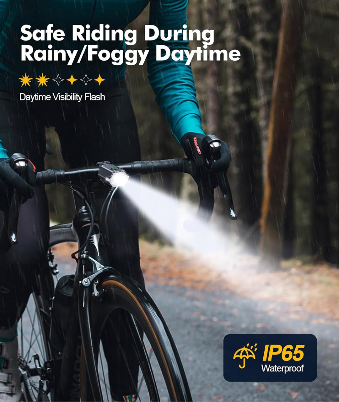 Waterproof rechargeable bike light set, 3+6 modes, essential bicycle accessories for cyclists.