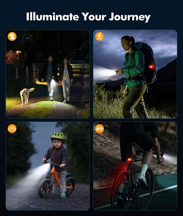 Versatile cycling safety lights with USB charging, perfect for night time bike commuting.