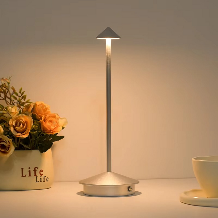 Cordless rechargeable LED desk lamp. Modern design, touch-control with 3 adjustable light modes for any room.