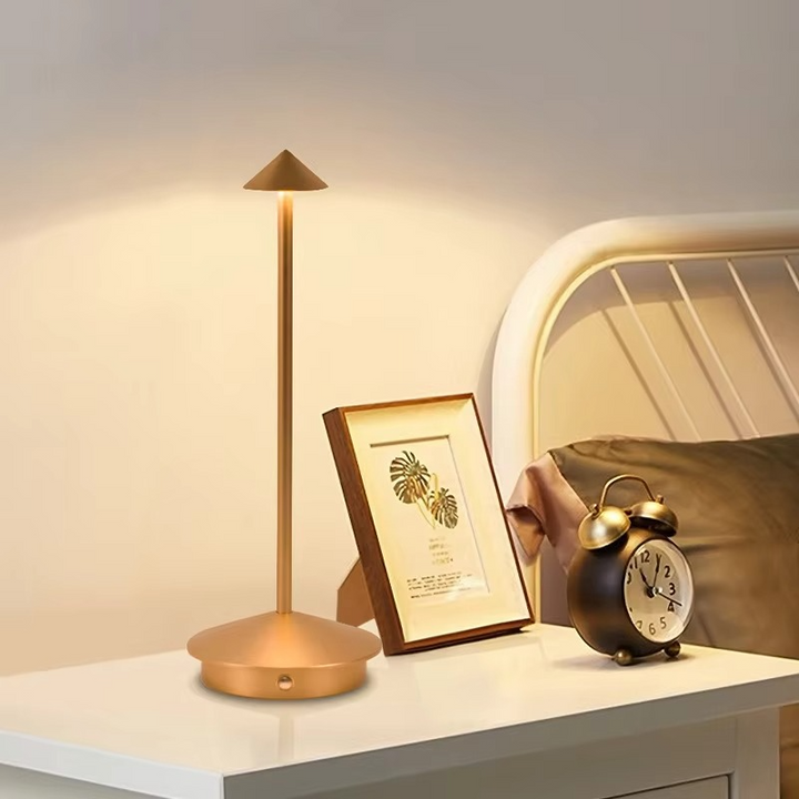Stylish rechargeable LED desk lamp. Touch control, 3 light modes, ideal for modern office, bedroom, or task lighting.