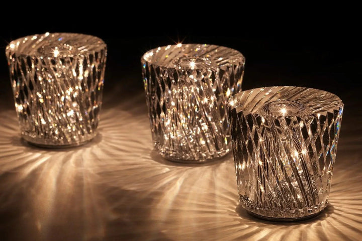 Modern rechargeable diamond crystal lamp, portable USB lighting for home.