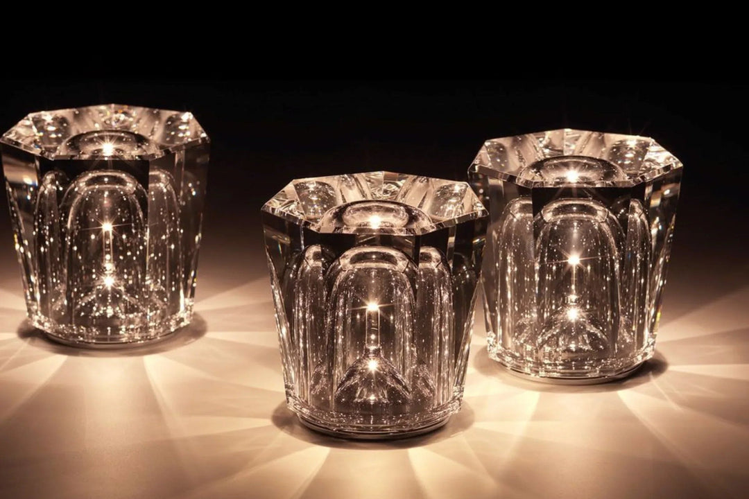 Home accent LED diamond table lamp, crystal design, rechargeable elegance.