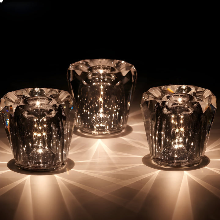 USB rechargeable crystal table lamp, diamond design, modern portable lighting.
