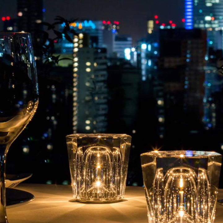 Luxury LED diamond table lamp, rechargeable for sophisticated home accent.