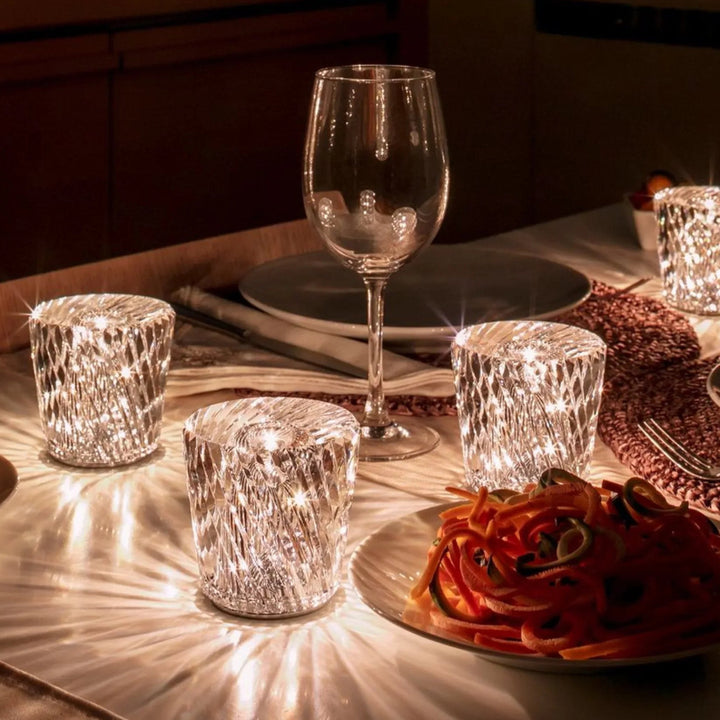 Home decor diamond lamp, crystal LED light for luxury living spaces.
