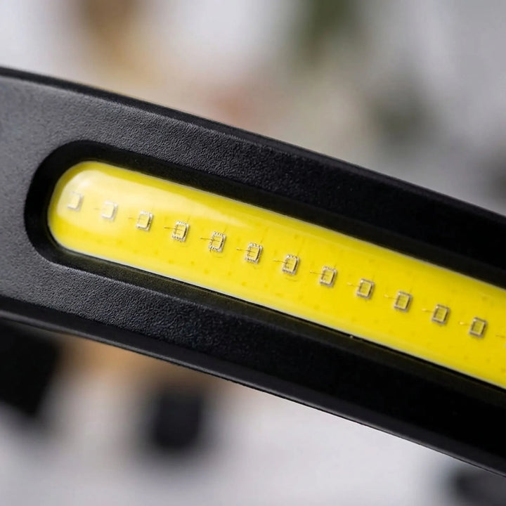 Bright rechargeable LED headlamp, ideal for camping, hiking, and general outdoor gear. Wide beam for clear visibility.