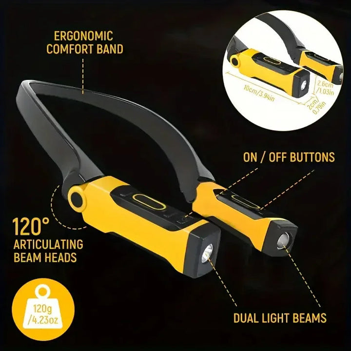 Versatile hands-free LED neck light. USB rechargeable for reading, crafting, & intricate tasks. Portable design.