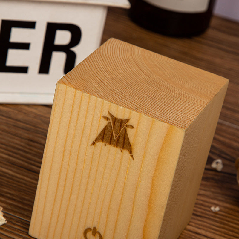 Portable LED table lamp with natural wood grain look, ideal for modern home decor.