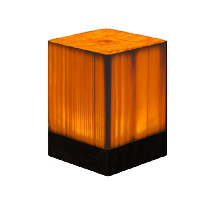Modern wood look LED lamp, rechargeable & cordless, perfect for contemporary decor.