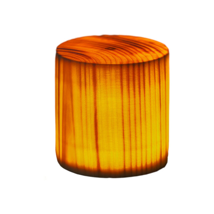 WoodGlow LED desk lamp, rechargeable and portable, with a chic wood finish.