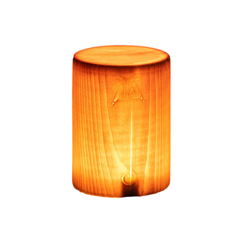 Ambient LED table lamp, wood grain design, creating a warm and inviting atmosphere.