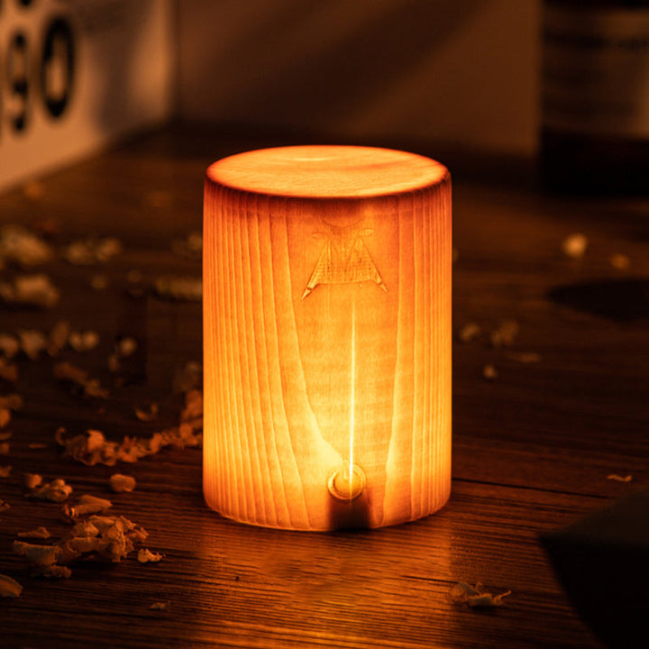 Cordless WoodGlow LED table lamp, perfect for desks, bedrooms, and ambient lighting.
