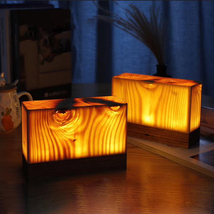 Contemporary wood grain LED desk lamp, providing efficient & stylish lighting.