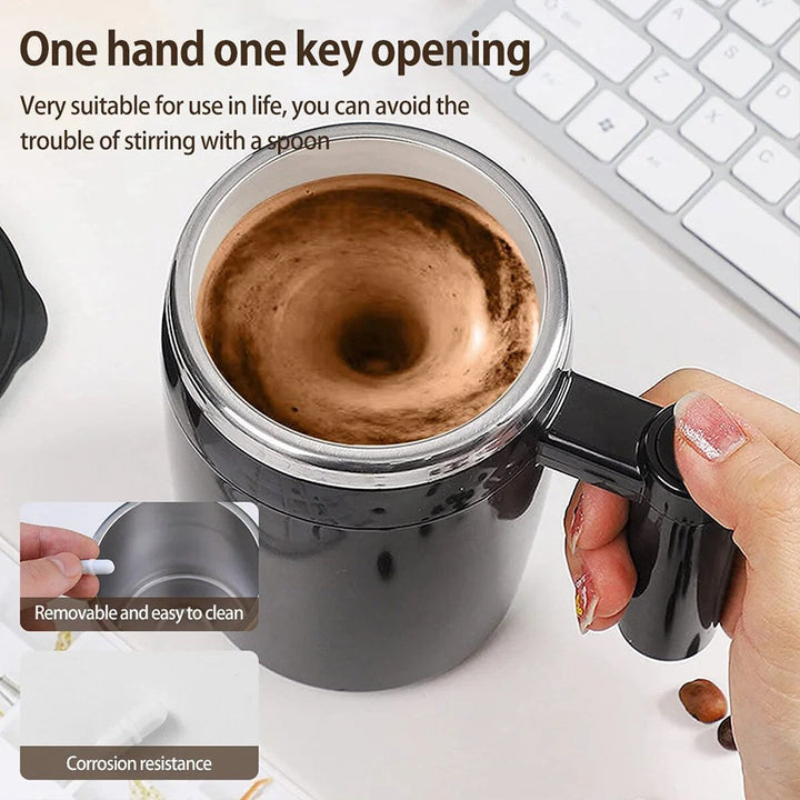 Automatic rechargeable drink mixer mug, ideal for effortlessly blending coffee, tea, or protein shakes.