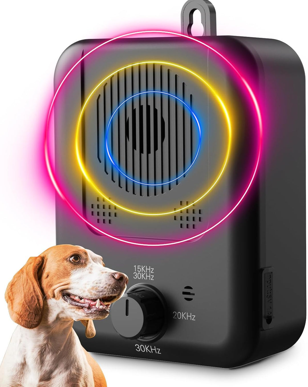 Rechargeable ultrasonic dog bark control device, black, with 50ft range for outdoor pet training