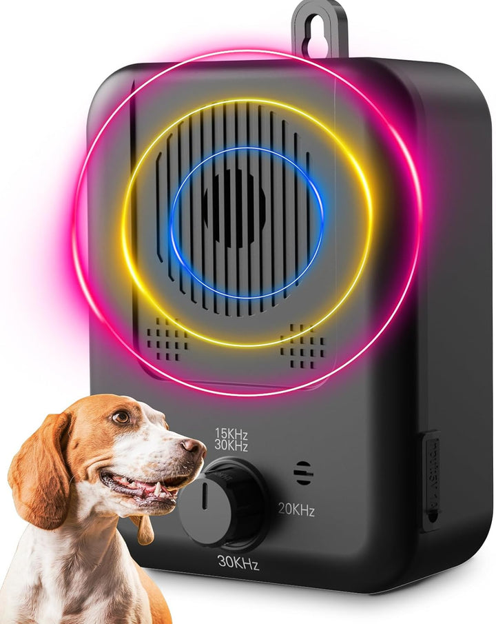 Rechargeable ultrasonic dog bark control device, black, with 50ft range for outdoor pet training