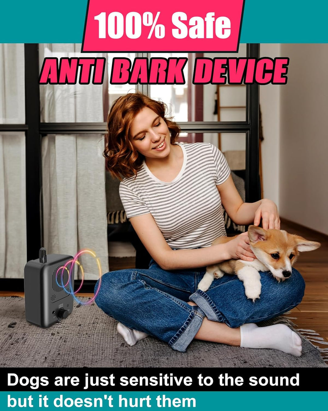 Handheld Calvero ultrasonic anti-barking device with indicator lights for effective dog training