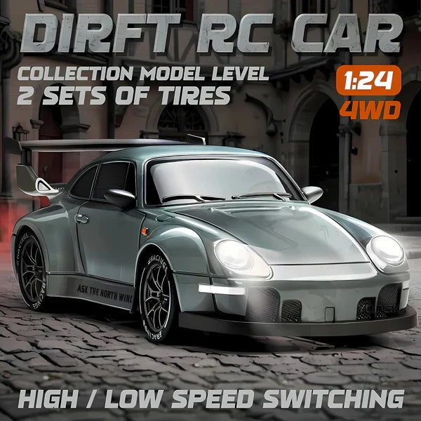 Robust 4WD RC drift car with LED lights, designed for thrilling racing and off-road fun on various surfaces.