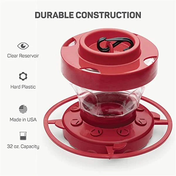 16 fl oz bee-proof hummingbird feeder with built-in ant guard & perch for easy outdoor nectar.