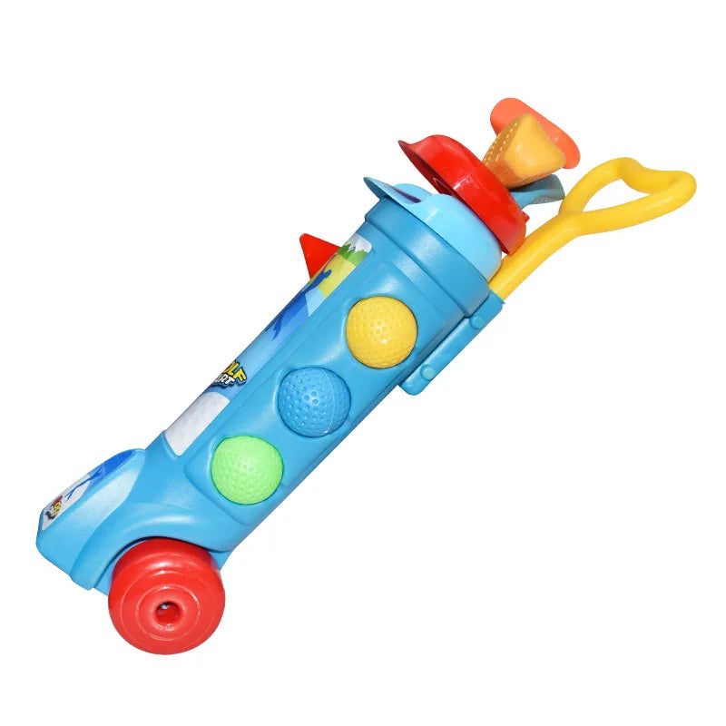 Red & blue kids' golf practice set for indoor/outdoor fun. Perfect beginner golf kit for children's active play.