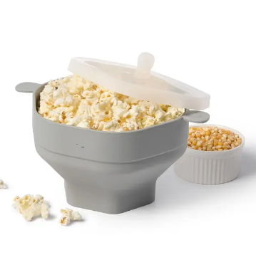 Eco-friendly reusable silicone popcorn maker bowl. Quick, healthy, crispy microwave popcorn without oil.