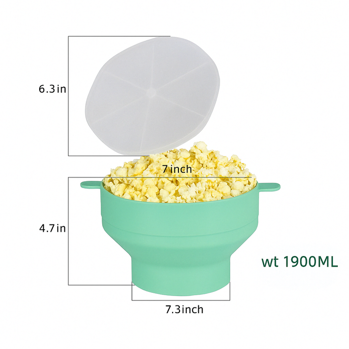Kitchen Essential CrispyPop microwave popcorn bowl in use. Makes healthy, crispy, oil-free popcorn quickly.