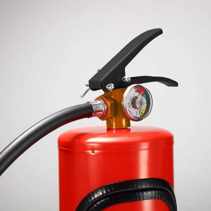 Eye-catching red fire extinguisher wine display stand. Perfect bottle holder for parties & unique decor.