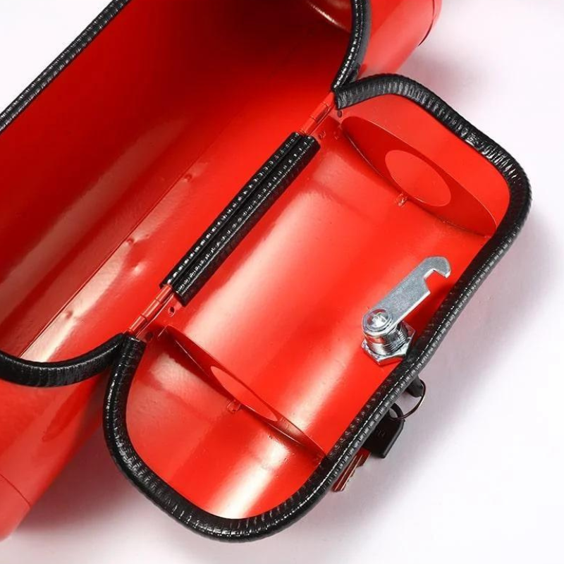 Modern red fire extinguisher style bottle holder. Chic bar accessory for wine, whiskey, or champagne.