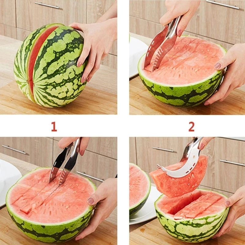 Ergonomic red FruitFlow kitchen fruit slicer for effortless, healthy cooking & fruit snack preparation.