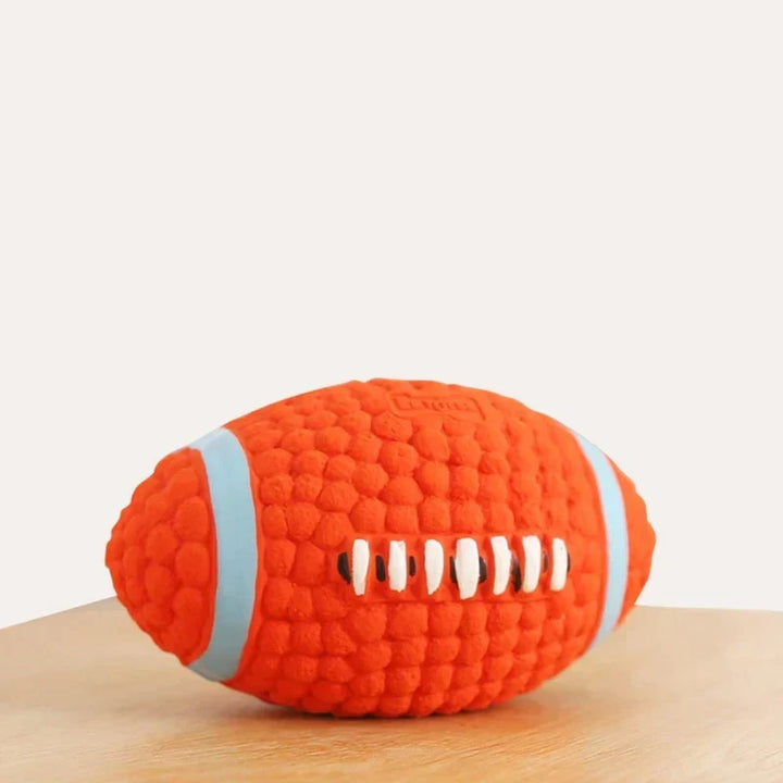 Blue indestructible dog toy, great for aggressive chewers and interactive fetch play.