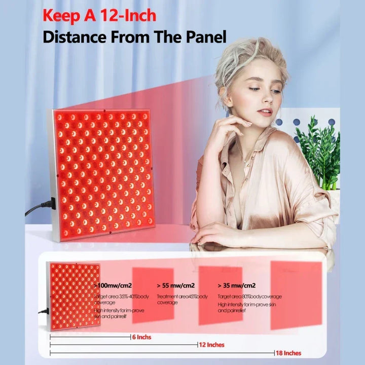 Red light therapy panel for muscle recovery & pain relief. Infrared wellness device for body therapy.
